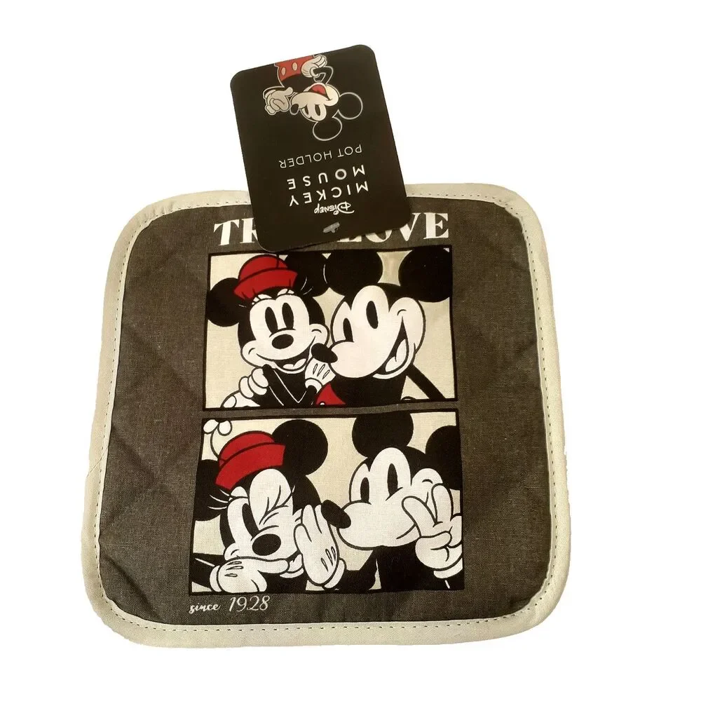 Disney Mickey & Minnie Mouse Pot Holder Oven Mitt Gray 2 Pieces NWT Kidcore